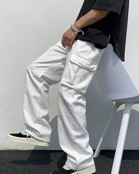 Pantalon cargo large pour homme couleur blanc