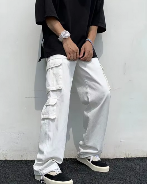 Pantalon cargo large pour homme couleur blanc