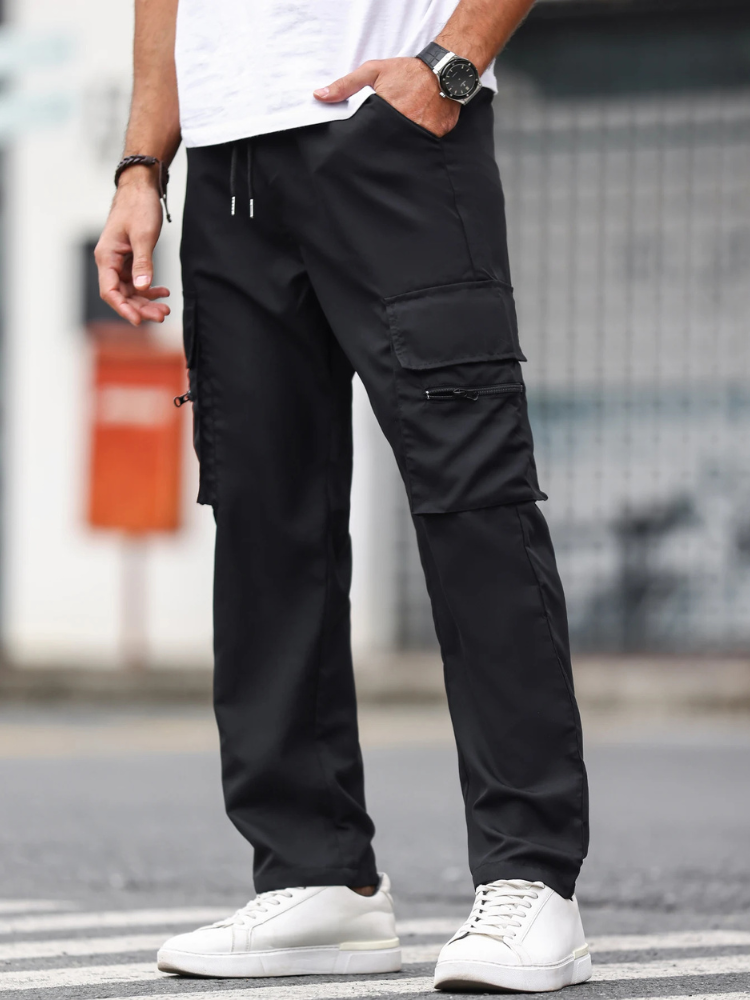 Pantalon cargo noir pour homme, coupe droite