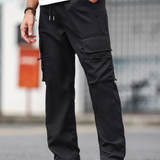 Pantalon cargo noir pour homme, coupe droite