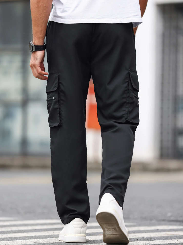 Pantalon cargo noir pour homme, coupe droite