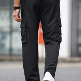 Pantalon cargo noir pour homme, coupe droite
