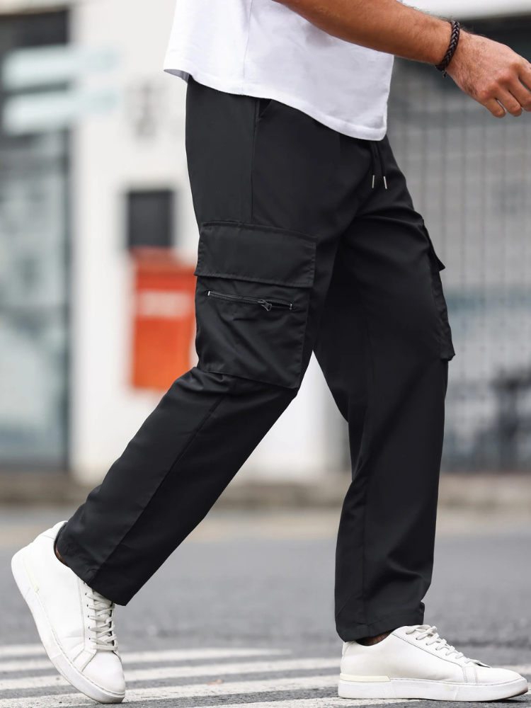 Pantalon cargo noir pour homme, coupe droite