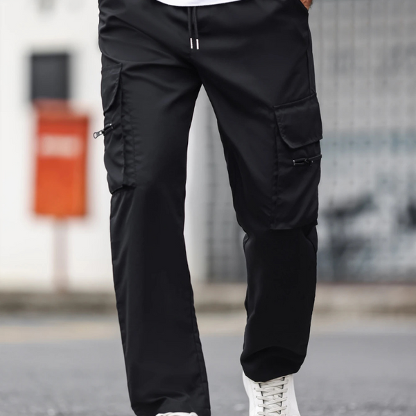 Pantalon cargo noir pour homme, coupe droite