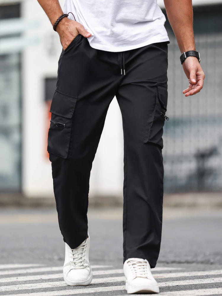 Pantalon cargo noir pour homme, coupe droite