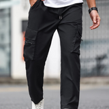 Pantalon cargo noir pour homme, coupe droite